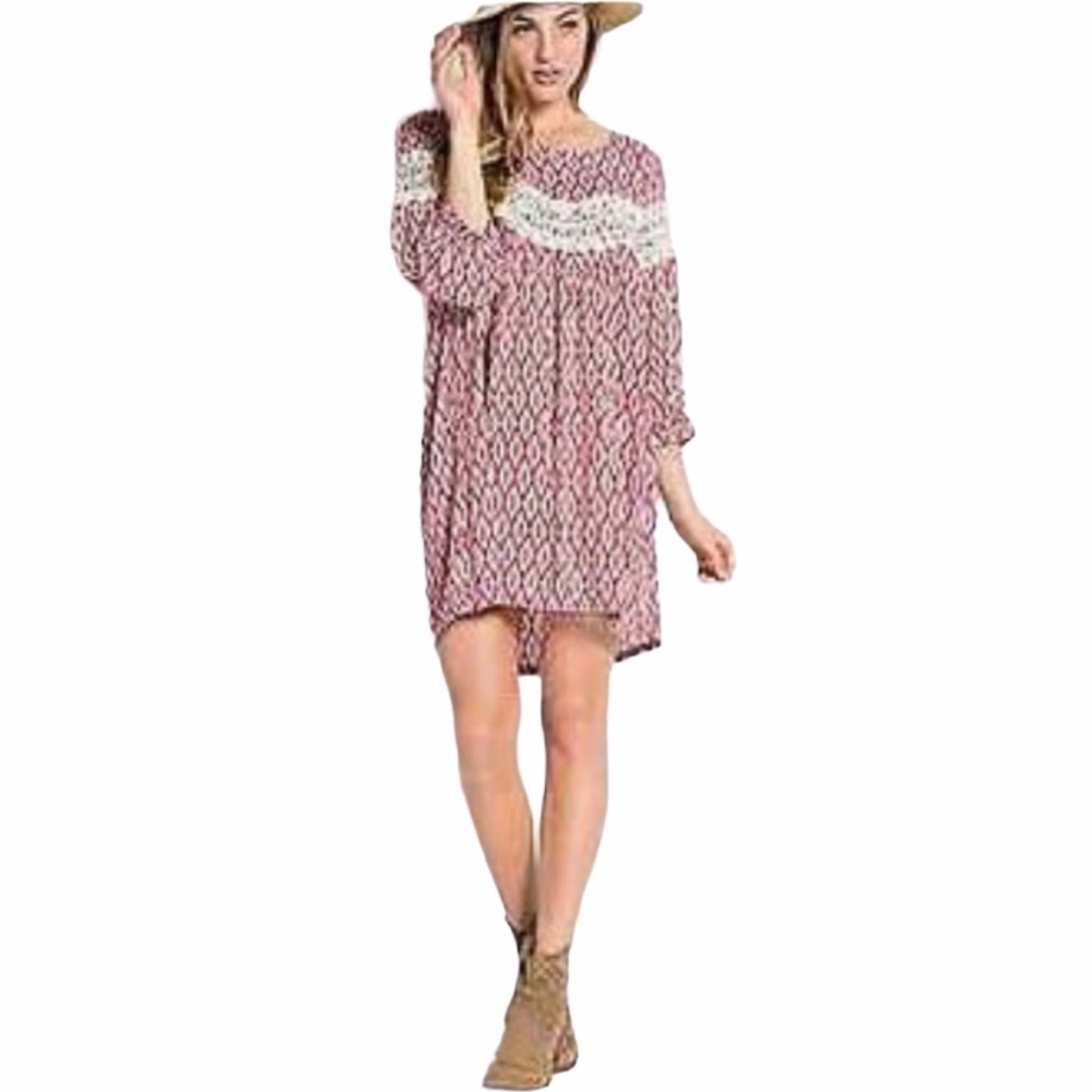 Kori Lace Inset Print Shift Dress